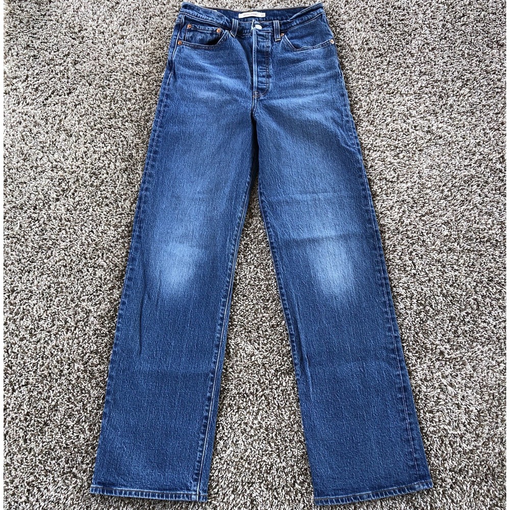 Levis Premium Big E Ribcage Straight Jeans Womens 27x32 Blue Denim 79078-0004